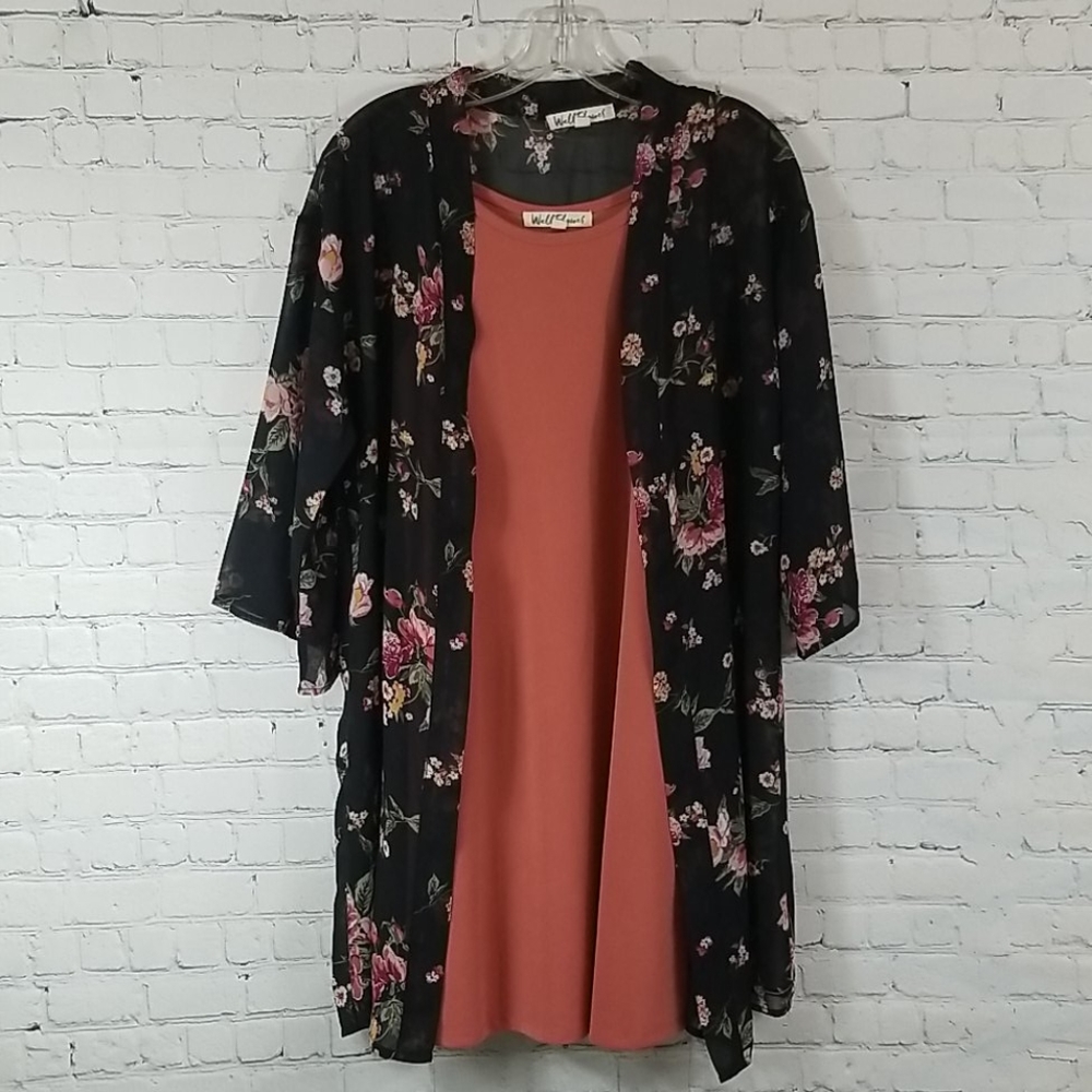 #23 Wall Flower 2 pc Dress with sheer floral cardigan